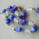 Cute Periwinkle Blue and Frosted Clear Glass Beaded Dainty Charming Bracelet Handmade Lobster Clasp