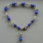 Cute Periwinkle Blue and Frosted Clear Glass Beaded Dainty Charming Bracelet Handmade Lobster Clasp