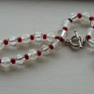 Charming Red White Clear Glass Beaded Handmade Bracelet Dainty Lovely Accessory Faceted Seed Beads