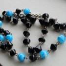 Black and Turquoise Lariat Necklace Glass Beads 21" Matinee Length Dangling Charm Sexy Funky Chic