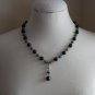 Funky Tribal Lariat Necklace Luminescent Black and Teal Beads 21.5" Matinee Length Casual Fun Trendy