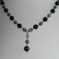 Funky Tribal Lariat Necklace Luminescent Black and Teal Beads 21.5" Matinee Length Casual Fun Trendy