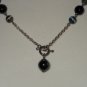 Funky Tribal Lariat Necklace Luminescent Black and Teal Beads 21.5" Matinee Length Casual Fun Trendy