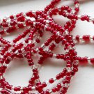 Brilliant Crimson Triple Strand Necklace Glass Seed Beads 22" Matinee Length Gorgeous Glamorous