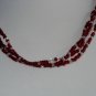 Brilliant Crimson Triple Strand Necklace Glass Seed Beads 22" Matinee Length Gorgeous Glamorous