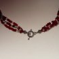 Brilliant Crimson Triple Strand Necklace Glass Seed Beads 22" Matinee Length Gorgeous Glamorous