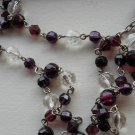 Rich Aubergine Purple Faceted Necklace Clear Glass Beads 22.5" Matinee Length Elegant Pretty Lariat