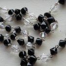 Elegant Black Clear Necklace Conical Glass Beads 23" Matinee Length Classic Timeless Lariat Handmade