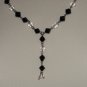Elegant Black Clear Necklace Conical Glass Beads 23" Matinee Length Classic Timeless Lariat Handmade