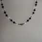 Elegant Black Clear Necklace Conical Glass Beads 23" Matinee Length Classic Timeless Lariat Handmade