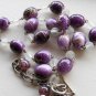 Chic Abstract Purple Beaded Necklace Frosted Clear Beads 23.5" Matinee Length Trendy Funky Stylish