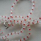 Cute Clear Frosted Glass Necklace Red Seed Beads 26.5" Opera Length Mod Simple Elegant Chic Handmade