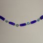 Bold Cobalt Blue Floral Necklace Elongated Glass Beads 35" Rope Length Handmade Charming Fun Vibrant