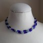 Bold Cobalt Blue Floral Necklace Elongated Glass Beads 35" Rope Length Handmade Charming Fun Vibrant