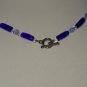 Bold Cobalt Blue Floral Necklace Elongated Glass Beads 35" Rope Length Handmade Charming Fun Vibrant