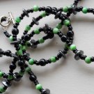 Stylish Black and Jade Green Necklace Glass Beads 39" Rope Length Funky Trendy Boho Chic Handmade