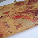 Vintage Asian Scenery Leather Wallet  Kisslock Coin Soft Leather Mountains Waterfall Made in Korea