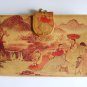 Vintage Asian Scenery Leather Wallet  Kisslock Coin Soft Leather Mountains Waterfall Made in Korea