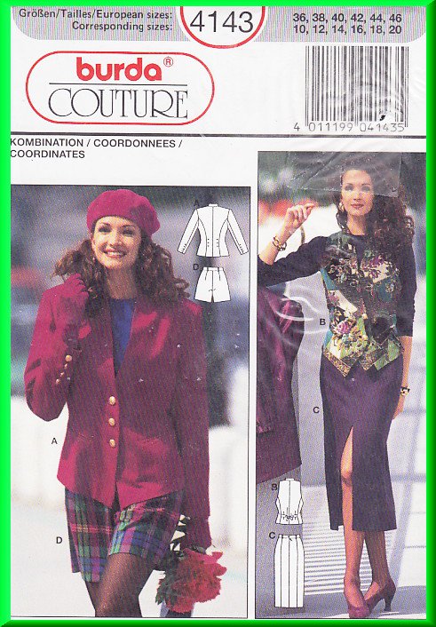 Burda Sewing Pattern 4143 Size 10-20 Misses' Classic Coordinates Jacket Skirt Shorts Vest Waistcoat