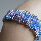 Icy Blue Lavender Safety Pins Cuff Stretch Handmade Bracelet Rock and Roll Glamazon Grunge Goth Chic