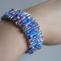 Icy Blue Lavender Safety Pins Cuff Stretch Handmade Bracelet Rock and Roll Glamazon Grunge Goth Chic