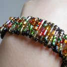 Gold Green Glass Beaded Safety Pins Stretchy Bracelet Handmade Cuff Trendy Cool Street Gothic Style