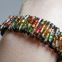 Gold Green Glass Beaded Safety Pins Stretchy Bracelet Handmade Cuff Trendy Cool Street Gothic Style