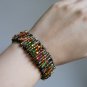Gold Green Glass Beaded Safety Pins Stretchy Bracelet Handmade Cuff Trendy Cool Street Gothic Style