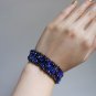 Glam Safety Pins Cuff Iridescent Purple Black Glass Beads Stretchy Handmade Bracelet Punk Rock Chic