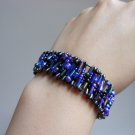 Glam Safety Pins Cuff Iridescent Purple Black Glass Beads Stretchy Handmade Bracelet Punk Rock Chic
