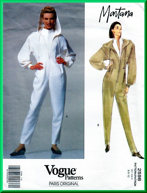 Vogue 2598 Sewing Pattern Sz 6-10 Misses' Hooded Jumpsuit Montana Avant ...