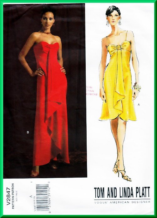 Vogue 2847 Sewing Pattern Sz 6-10 Misses' Evening Dress Tom and Linda Platt Designer Flared Gown