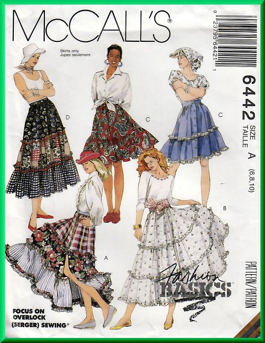 McCall's 6442 Sewing Pattern Sz 610 Misses' Tiered Skirts Rodeo