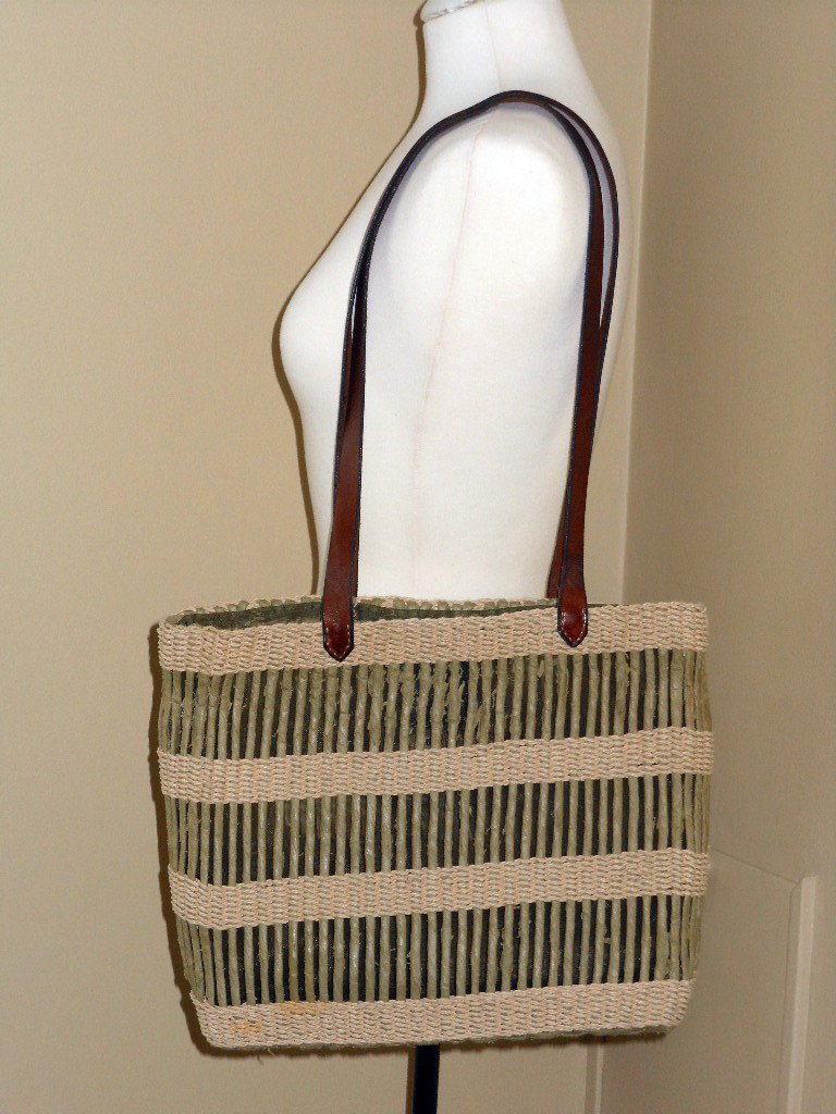 Sage Green Striped Straw Beach Tote Inge Sport Casual Shopping Bag ...