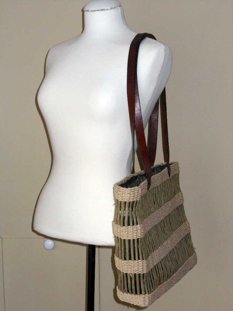 Sage Green Striped Straw Beach Tote Inge Sport Casual Shopping Bag ...