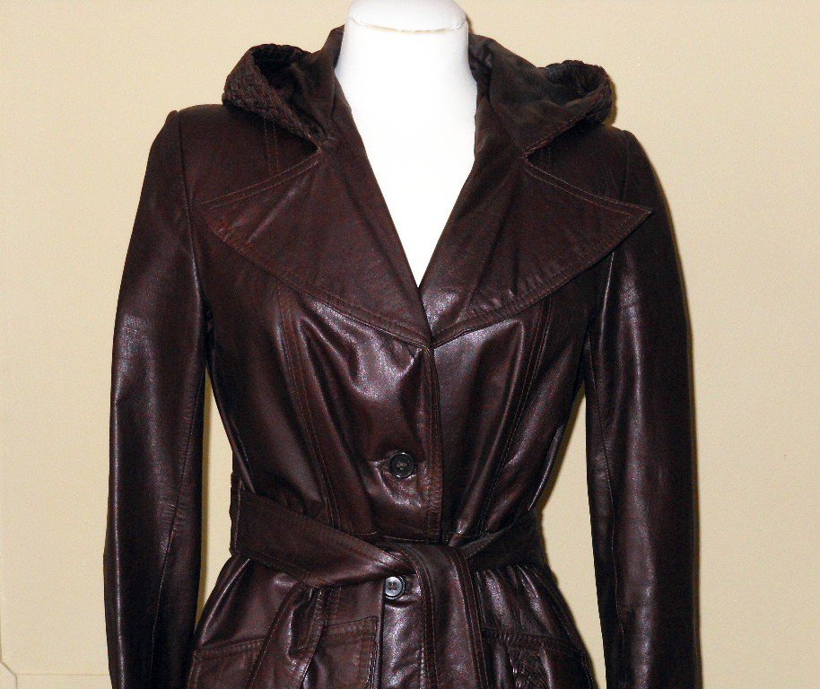 Vintage 70s Brown Leather Trench Calf Length Long Hip Spy Coat Hood ...