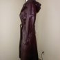 Vintage 70s Brown Leather Trench Calf Length Long Hip Spy Coat Hood Notched Collar Belt Braided Trim