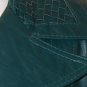 Vintage 70s Green Leather Trench Retro Notched Collar Long Blazer Teal Woven Trim Belted Spy Coat