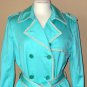 Coach Trench Coat Turquoise Blue Sz 12 Classic Mid Length Belted Double Breasted Jacket Trendy Chic