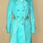 Coach Trench Coat Turquoise Blue Sz 12 Classic Mid Length Belted Double Breasted Jacket Trendy Chic
