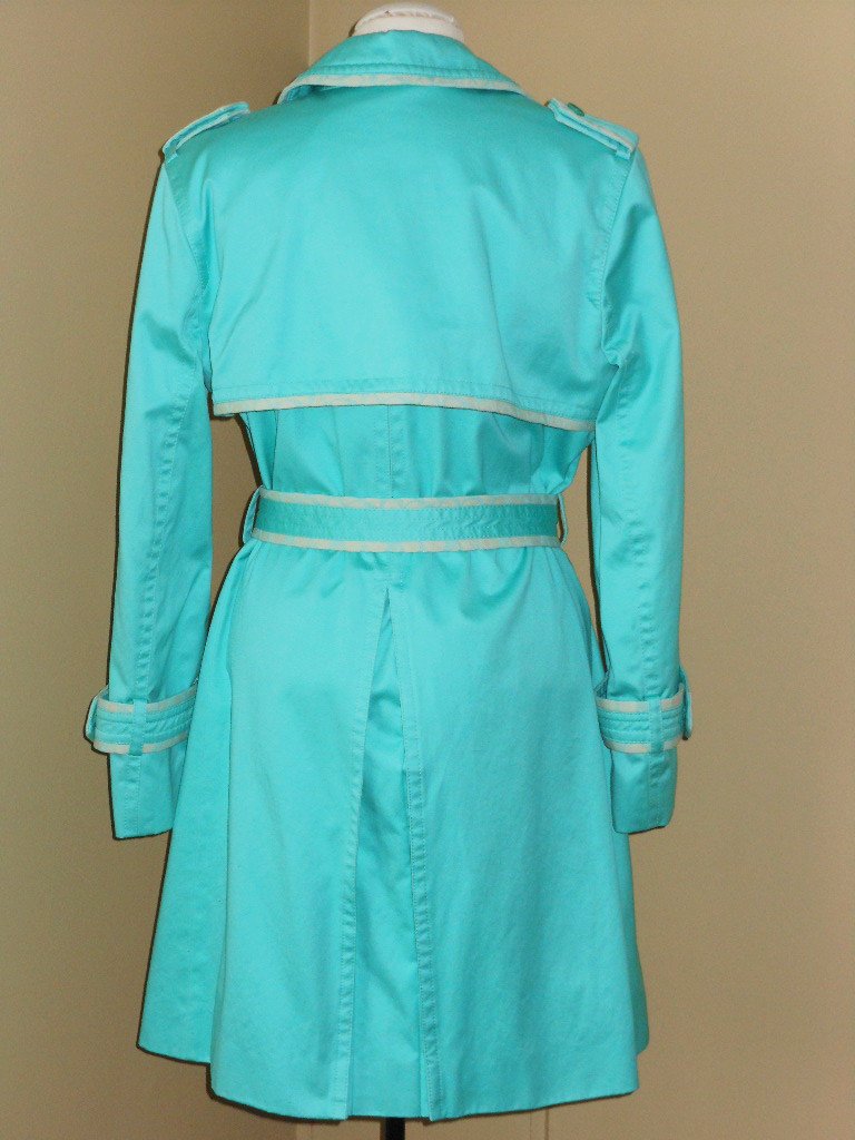 Coach Trench Coat Turquoise Blue Sz 12 Classic Mid Length Belted Double ...