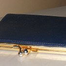 Vintage Navy Leather Kisslock Wallet Dark Blue Ladylike Feminine Retro Chic Card Bills Coin Keeper
