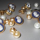 Fancy Small Buttons Faux Pearl Faux Cameo Rhinestone Lot Sew-On White Beige Navy Clear Faceted Shiny