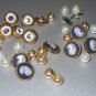 Fancy Small Buttons Faux Pearl Faux Cameo Rhinestone Lot Sew-On White Beige Navy Clear Faceted Shiny