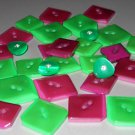 Magenta Pink Kelly Green Buttons Lot Plastic Diamond Triangle Shape Rhinestone Center for Sewing