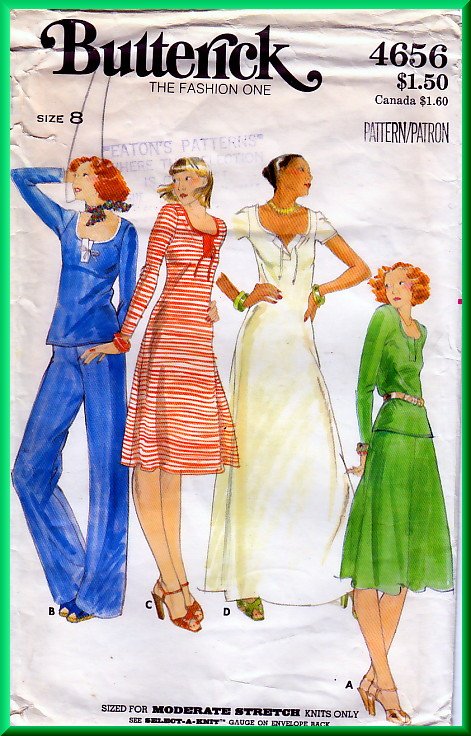 Butterick 4656 CUT Vintage Sewing Pattern Sz 8 Misses' Knit Top Dress Skirt Pants Basics Casual Chic