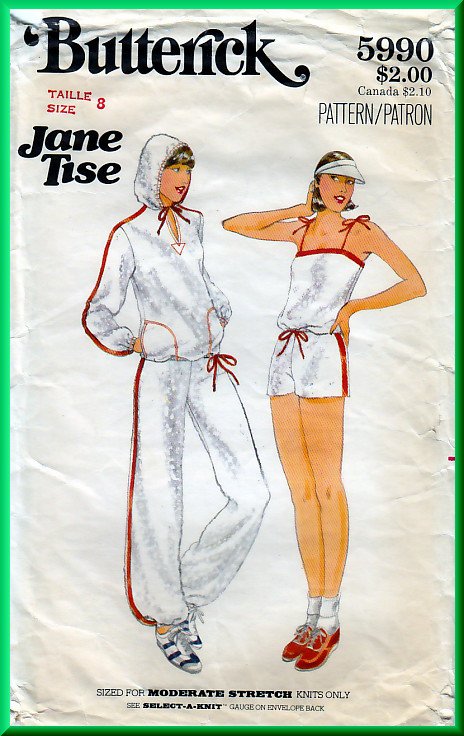 Butterick 5990 CUT Vintage Sewing Pattern Sz 8 Misses' Jogging Workout Wear Sweatshirt Top Knit Set