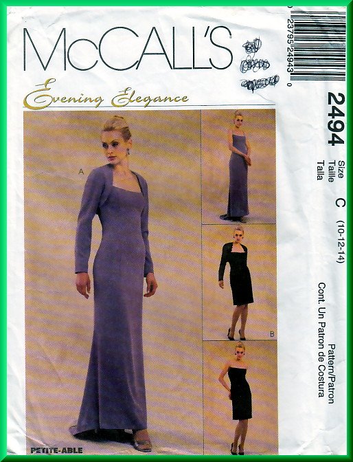McCall's 2494 CUT Sewing Pattern Sz 10 Misses' Strapless Evening Gown Fishtail Boning Shrug Bolero