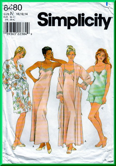 Simplicity 8480 CUT Sewing Pattern Sz 12 Misses' Sleepwear Lounge Wear Camisole Long Slip Robe Short