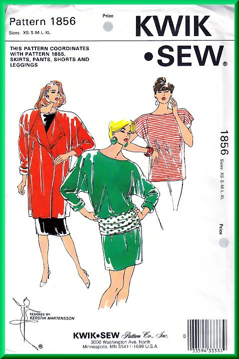 Kwik Sew 1856 Vintage Sewing Pattern Sz XS-XL Knit Coordinates Jacket Dress Tunic Belt Retro 80s Fun